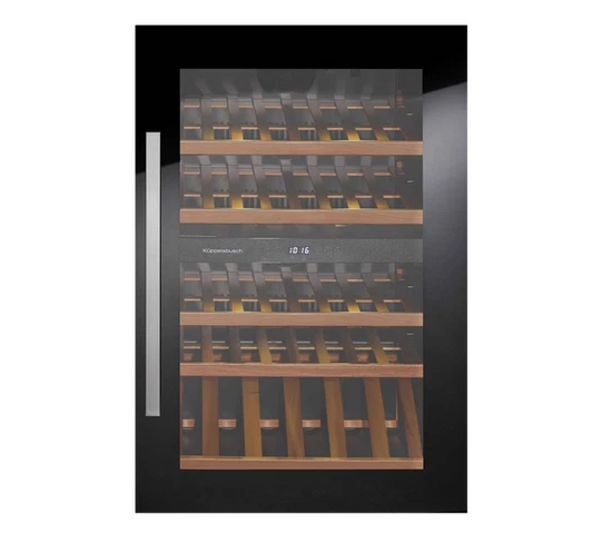 Kueppersbusch Einbau-Weinklimaschrank, 88cm Nische, Schwarz, ohne Griff, Elektr. Steuerung, 2 Temp-Zonen, 52 Flaschen