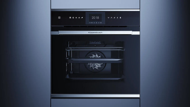 Kueppersbusch Backofen, Schwarz, Glasblende, ohne Designkit, TFT-Display, Touchcontrol, 14+8 Fkt., 1 TAZ