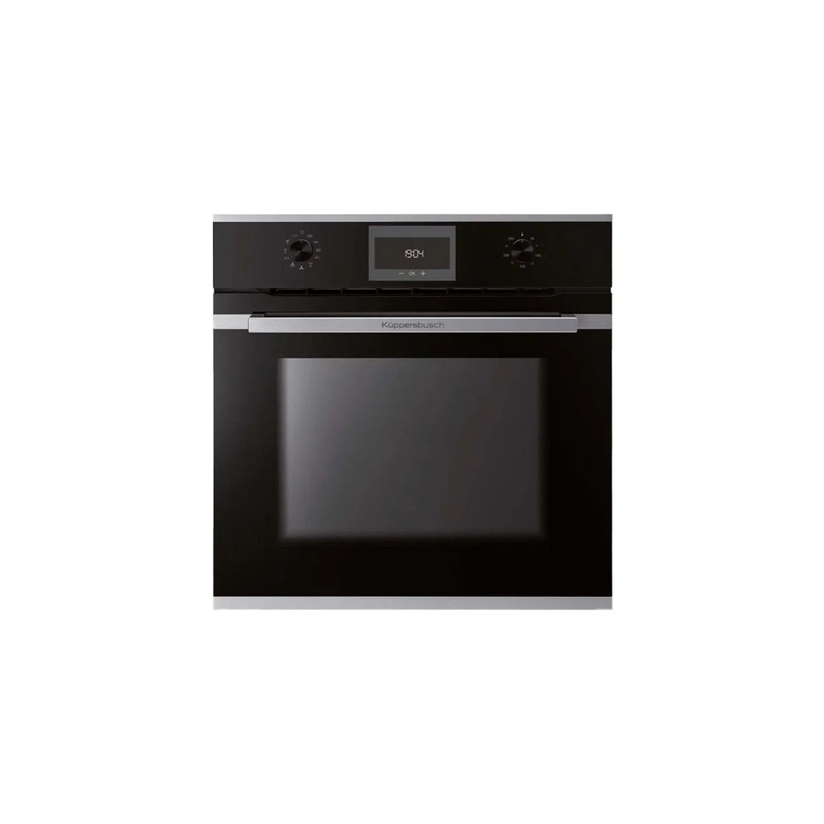 Kueppersbusch oven, black, glass panel, without design kit, rotary knob, 8+1 functions.