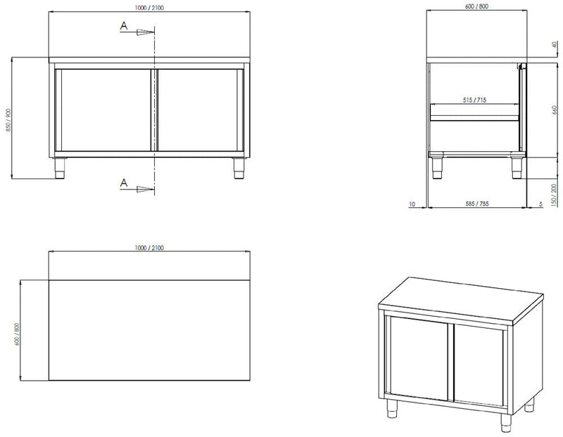 Bergman Profiline work cabinet 600 with sliding doors B2000