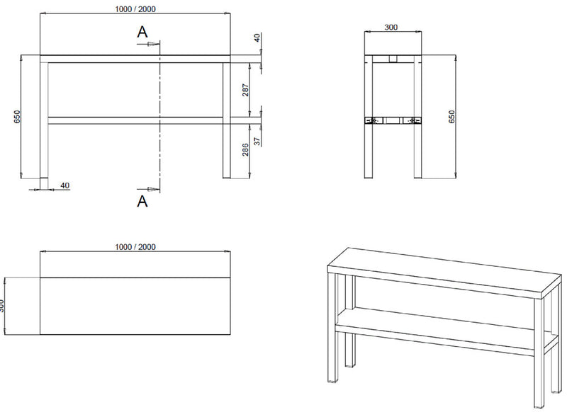 Bergman Profiline attachment bridge 300 with 2 shelves B1600