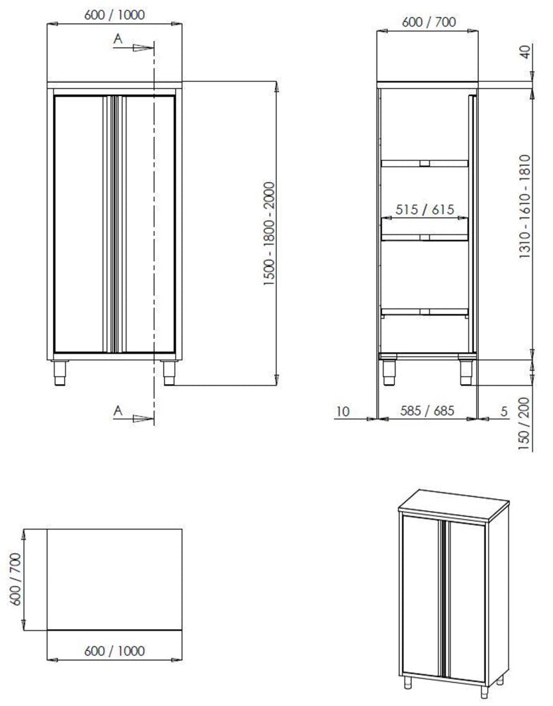 Bergman Profiline tall cabinet 600 with hinged door W600