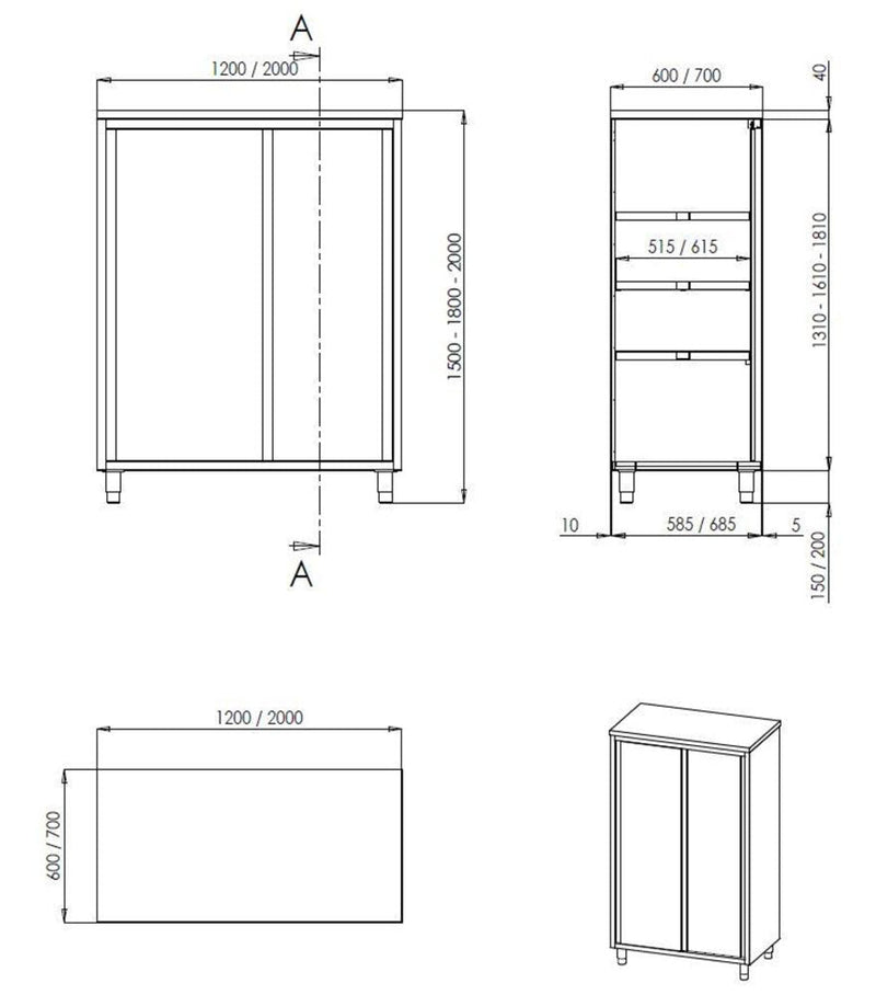 Bergman Profiline tall cabinet 700 with sliding doors B2000