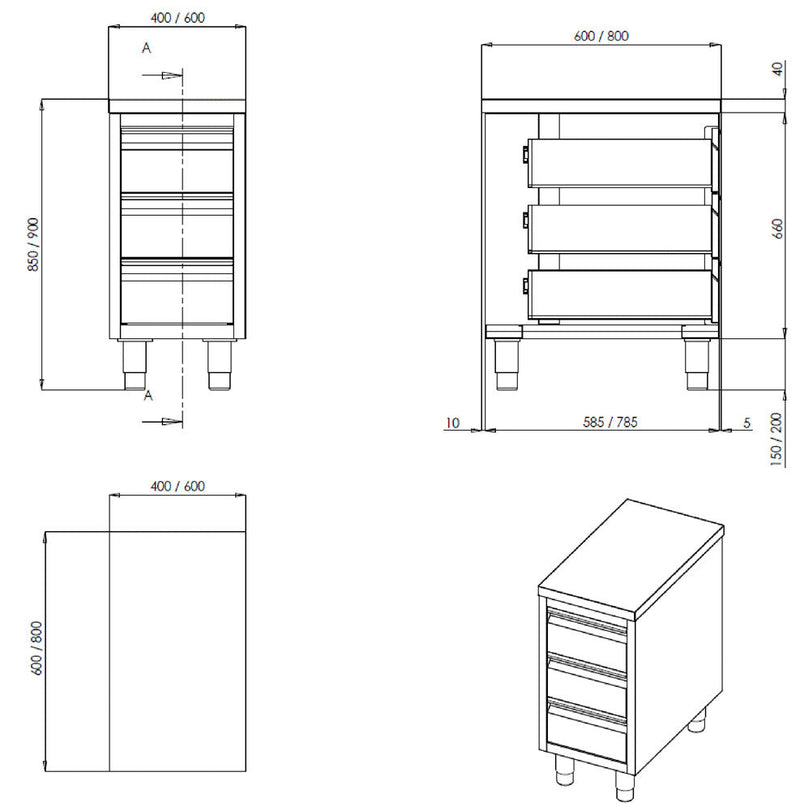 Bergman Profiline drawer cabinet 700 W400