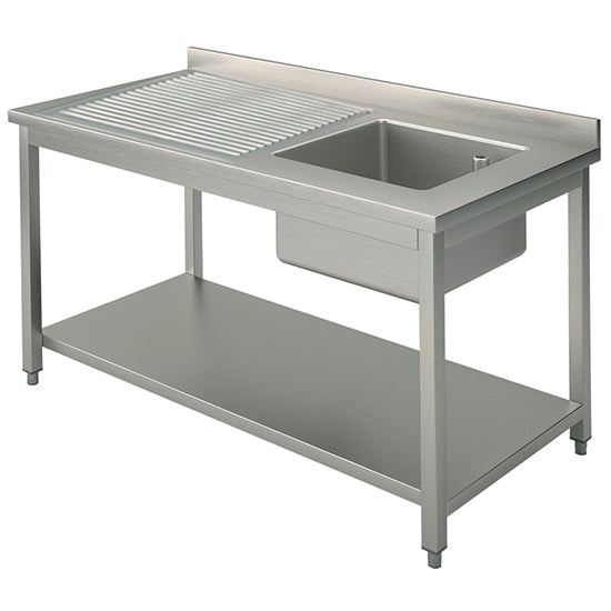 Virtus & Mastro Spültisch, 1 Becken, Tropftasse links, auf Beinen, mit Zwischenboden, 1100x700 mm