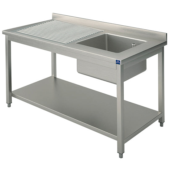 Virtus & Mastro Lavello 1 vasca con gocciolatoio a sinistra, su gambe, con ripiano inferiore, 1400x600 mm