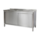 Spülschrank 1500 x 600 x 850 mm 2 Becken links, mit Grundboden      600 mm Tiefe