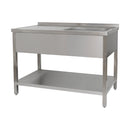 Spültisch 1200 x 600 x 850 mm 1 Becken rechts, mit Grundboden  600 mm Tiefe
