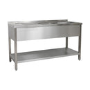 Spültisch 1500 x 600 x 850 mm 2 Becken rechts, mit Grundboden  600 mm Tiefe