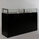 Form Department ATRIUM.M24 – Breite, halbhohe Glasvitrine mit Auszügen und Staufach-Schrank