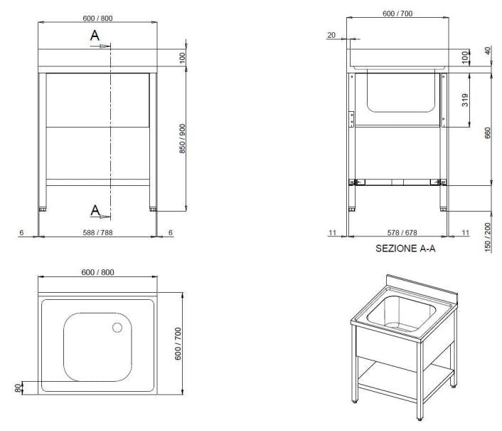 Bergman Profiline Sink Table 700 With 1 Bowl B800
