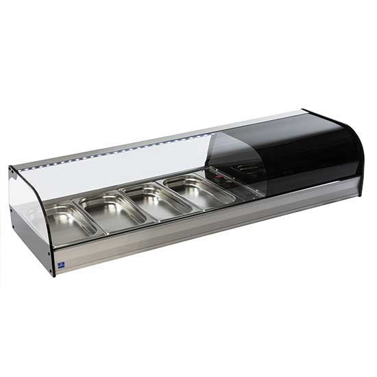 Vetrina refrigerata per tapas Virtus & Mastro con vetro frontale curvo, 4x GN 1/3 H=40 mm
