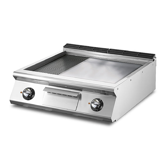 Virtus & Mastro electric grill plate, table model, 1/3 grooved and 2/3 smooth chrome-plated plate