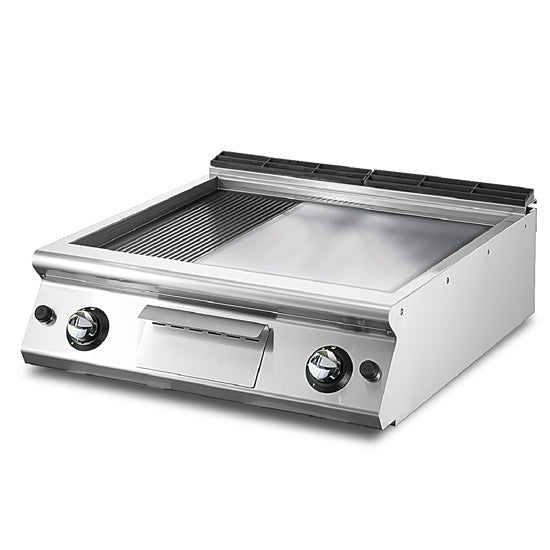 Virtus & Mastro Gas-Grillplatte, Tischmodell, 1/3 gerillt und 2/3 glatt verchromte Platte