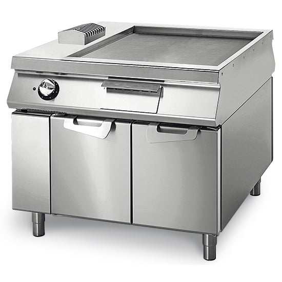 Virtus & Mastro Elektro-Grillplatte glatt verchromt auf Unterbau mit Türen, Bedienung beidseitig