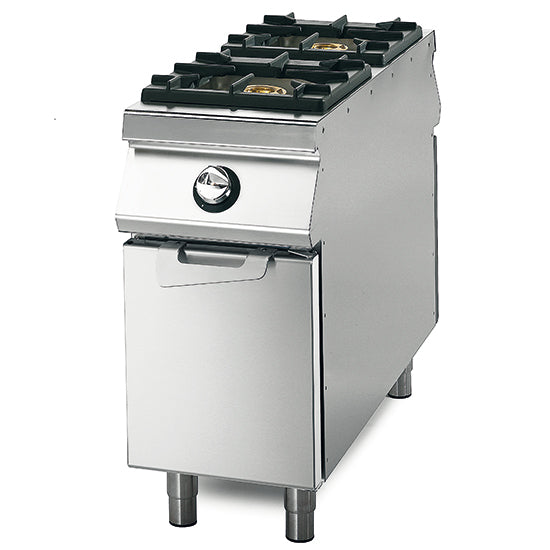 Virtus & Mastro 2-burner gas hob on base unit with doors, controls on both sides