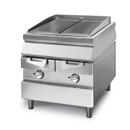 Virtus & Mastro Elektro-Grillplatte auf Unterbau mit Wasserschubladen, Kochzone in Edelstahl Fleisch/ Fisch