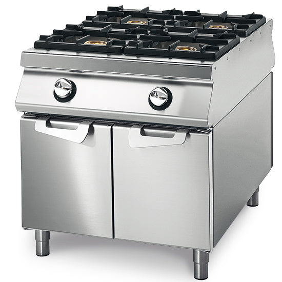 Virtus & Mastro 4-burner gas hob on base with doors, controls on both sides