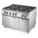 Cuisinière à gaz Virtus & Mastro avec four électrique statique GN 2/1 et meuble fermé, 6 brûleurs