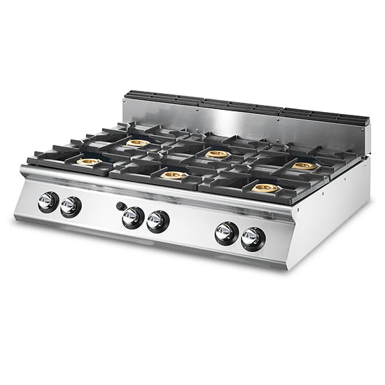 Virtus & Mastro gas hob with 6 burners, each 6 kW, deep-drawn work surface