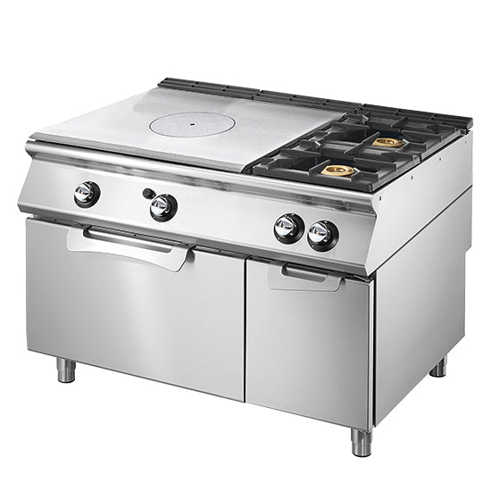 Virtus & Mastro gas hot plate cooker on static gas oven GN 2/1 and closed cabinet + 2 burners