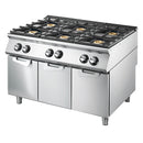 Virtus & Mastro 6-burner gas hob on a closed base cabinet, deep-drawn work surface