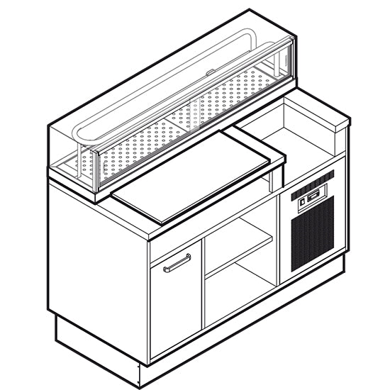 Virtus & Mastro Sushi-Station 1600 mm mit neutralem Unterbau und Abfalleimer inklusive Sushivitrine