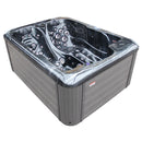 Hydrosan Garten-Whirlpool-Badewanne Spa 102 Schwarz Ozeanwelle Graue Holzabdeckung 210x160 cm