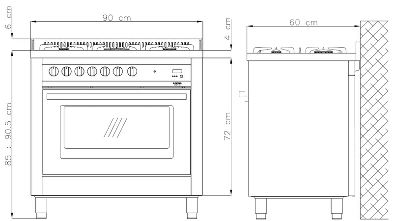 LOFRA - RAINBOW - SINGLE OVEN 90 cm - PNMG 96 MFT / C - Black - Chrome Finish 