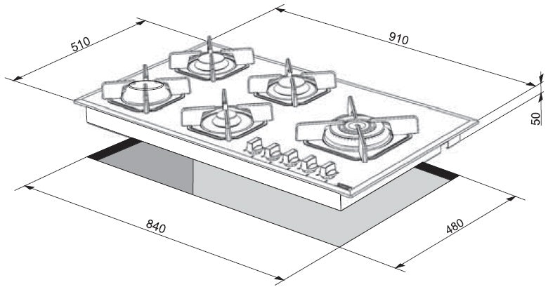 LOFRA - MARTE - GAS HOB 90 CM - HGN 9 B0 - BLACK - WOK LEFT 