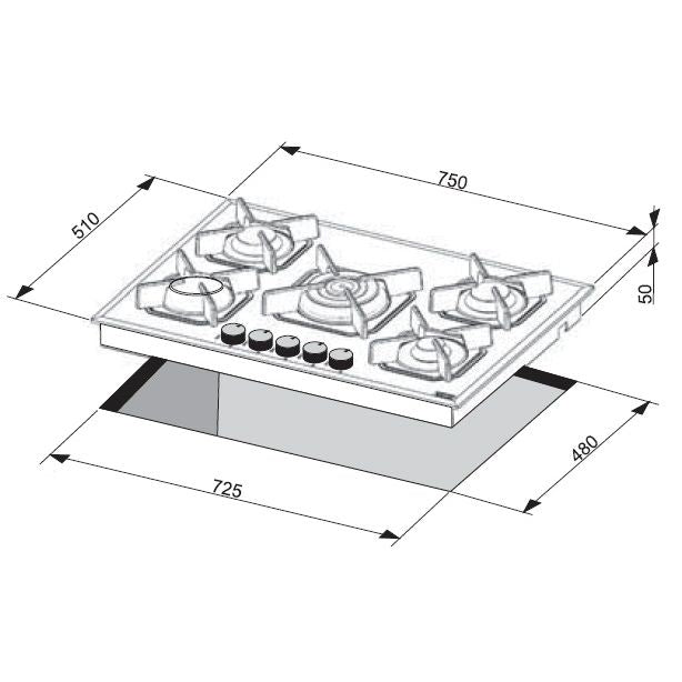 LOFRA - SIRIO - GAS HOB 75 CM - HGN 7 E0 - BLACK - CENTRAL WOK 