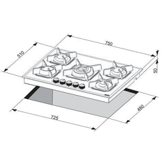 LOFRA - SIRIO - GAS HOB 75 CM - HGN 7 E0 - BLACK - CENTRAL WOK  – Vorschau 3