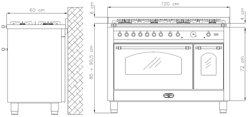 LOFRA - DOLCEVITA - DOUBLE OVEN 120cm - RRD 126 MFT+E/ 2 AEO - BURGUNDY BRASS FINISH 