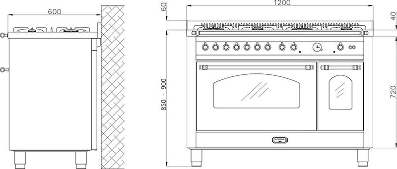 LOFRA - DOLCEVITA - DOUBLE OVEN 120cm - RBPD 126 MFT+E/ 2 AEO - WHITE BRASS FINISH 