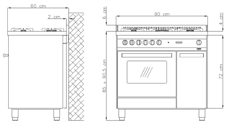 LOFRA - MAXIMA - SINGLE OVEN 90 cm - MT 96 GV / C - GAS / GAS 