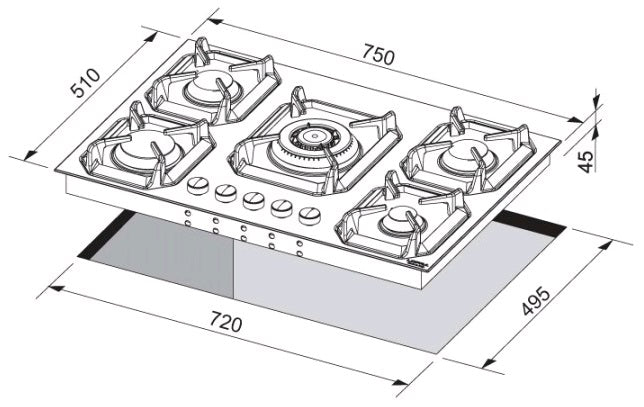 LOFRA - DOLCEVITA - GAS HOB 75 cm - HRNM 7 AO - BLACK brass finish 
