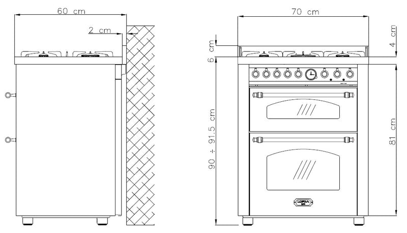 LOFRA - DOLCEVITA - DOUBLE OVEN 70 cm - RNMUD 76 MFTE / Ci - Black - Brass finish 