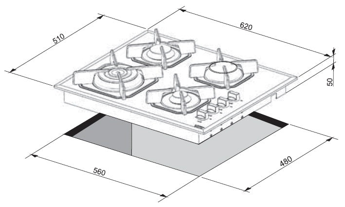 LOFRA - MERCURIO - GAS HOB 60 cm - HGB 6 G0 - White 