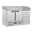 Polar Serie G 2-türiger Pizzakühltisch mit Marmorfläche und 6 Schubladen 257Ltr