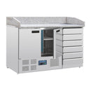 Polar Serie G 2-türiger Pizzakühltisch mit Marmorfläche und 6 Schubladen 257Ltr