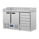 Polar Serie G 2-türiger Pizzakühltisch mit Marmorfläche und 6 Schubladen 257Ltr