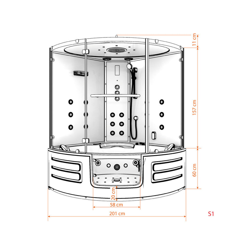 Acqua Vapore Dampfdusche Whirlpool Dusche Duschkabine K70-WS-TH-EC 150x150cm