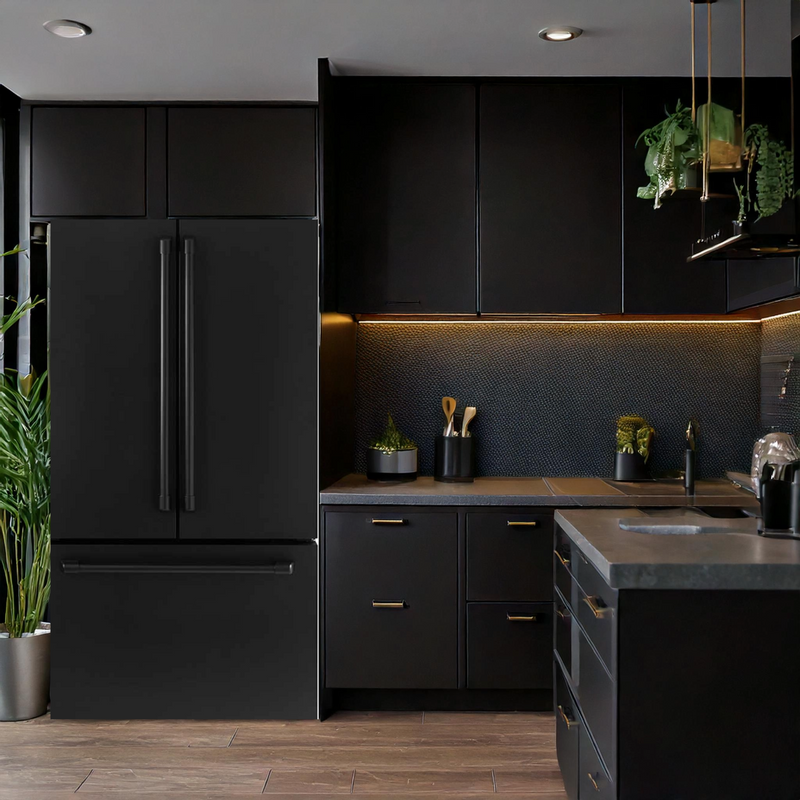 General Electric IO Mabe French Door Kühlschrank IWO19JSPF 3BM-CBM, 84 cm, 527 Liter, Mattschwarz Einbau