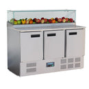 Polar Serie G 3-türige Pizzakühltheke mit Vitrine 436Ltr