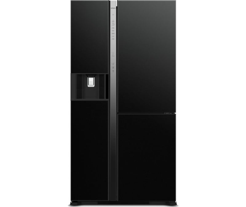 Hitachi Side by Side Kühlschrank R-MX700GVRU0-GBK , 3 Türen, 92 cm, 700 Liter, Schwarz Glas