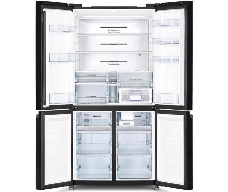 Hitachi French Door Kühlschrank R-WB640VRU0-GBK , 4Türen, 90 cm, 640 Liter, Schwarz Glas