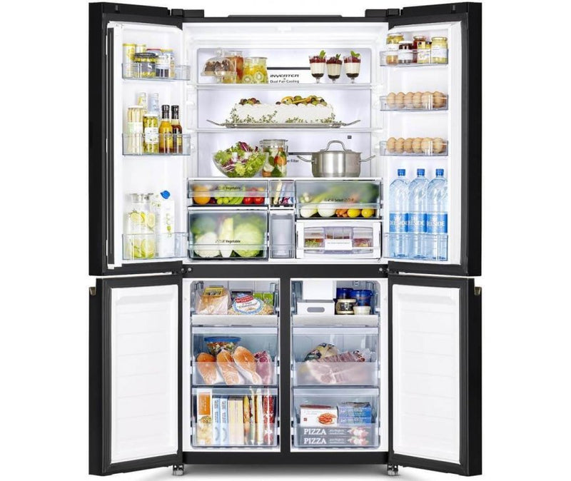 Hitachi French Door Kühlschrank R-WB640VRU0-GBK , 4Türen, 90 cm, 640 Liter, Schwarz Glas