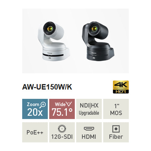 PANASONIC AW-UE150 - 4K UHD PTZ camera with pan &amp; tilt function (20x optical zoom | 2160/50p | optical image stabilizer | 12G-SDI/3G-SDI/HD-SDI/HDMI | PoE++) - in white