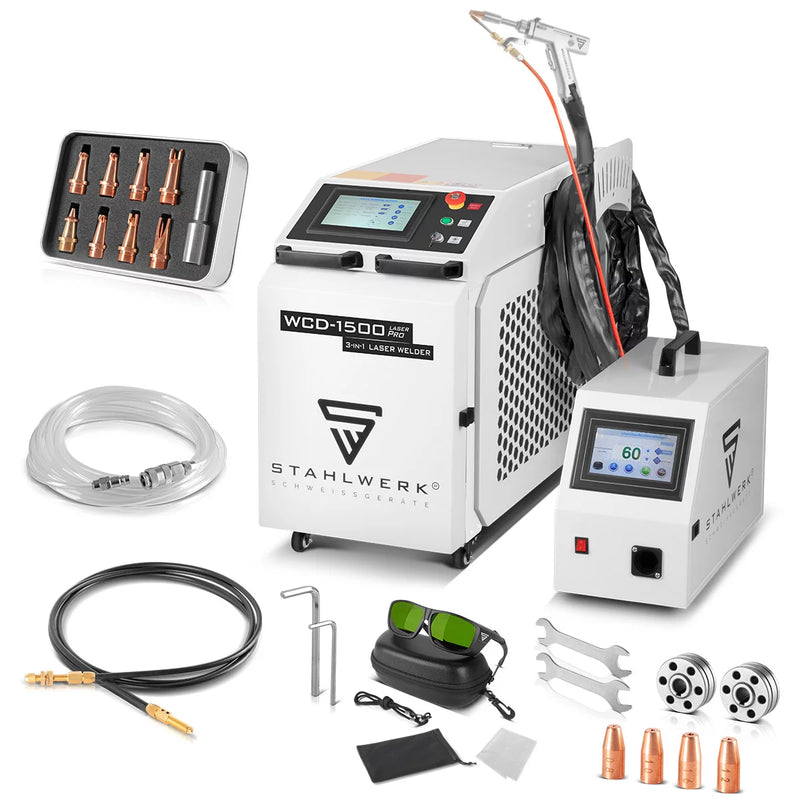 STAHLWERK 3-in-1 Laser-Schweißgerät WCD-1500 Laser Pro mit 1500 Watt, professionelle Handlaser-Schweißanlage zum präzisen Schweißen, Schneiden und Entrosten
