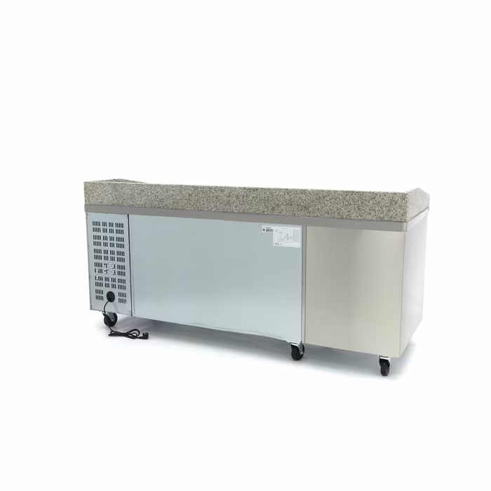 MAXIMA Gastro Pizzakühltisch - 202 cm - 2 Türen - Passt 5 x 1/6 GN - 7 Schubladen
